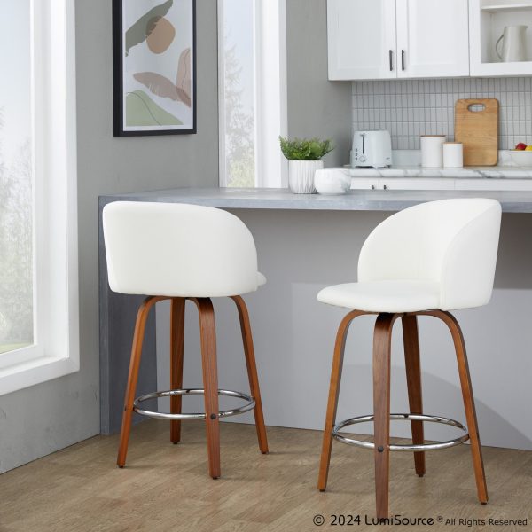 Fran 25 Walnut White Mid Century Modern Counter Stool Set of 2