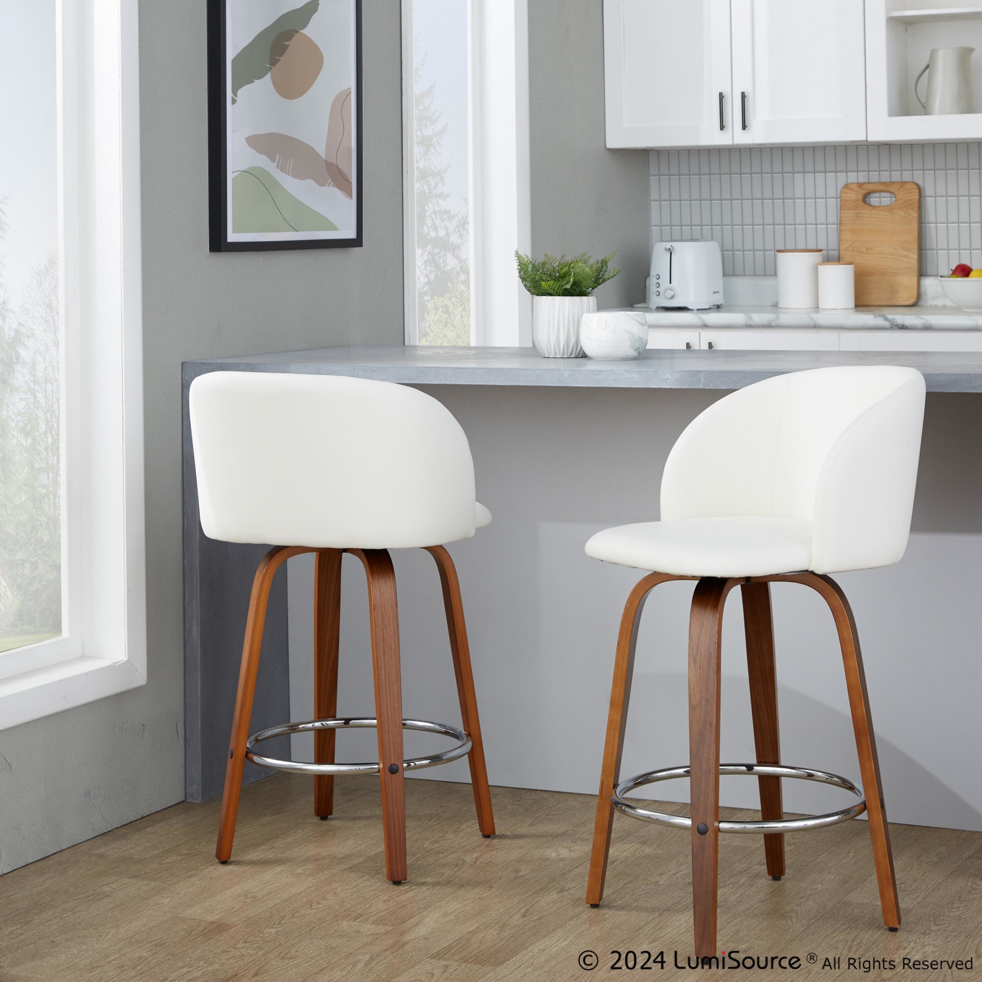 Fran 25 Walnut White Mid-Century Modern Counter Stool (Set of 2) 1 Fran 25 Walnut White Mid-Century Modern Counter Stool (Set of 2)