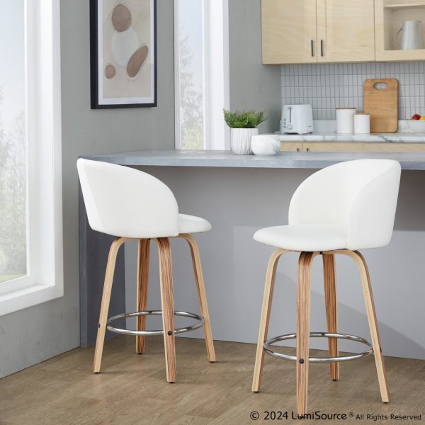 Fran 25 Zebra White Mid Century Modern Swivel Stools Set of 2 1
