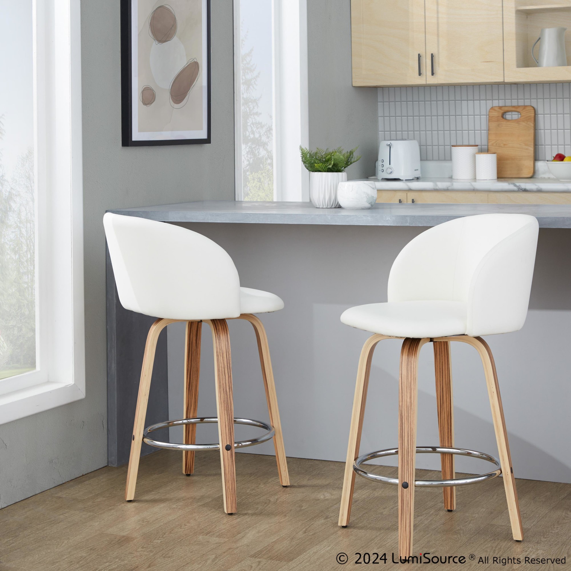 Fran 25 Zebra White Mid-Century Modern Swivel Stools (Set of 2) 2 Fran 25 Zebra White Mid-Century Modern Swivel Stools (Set of 2) - Image 2