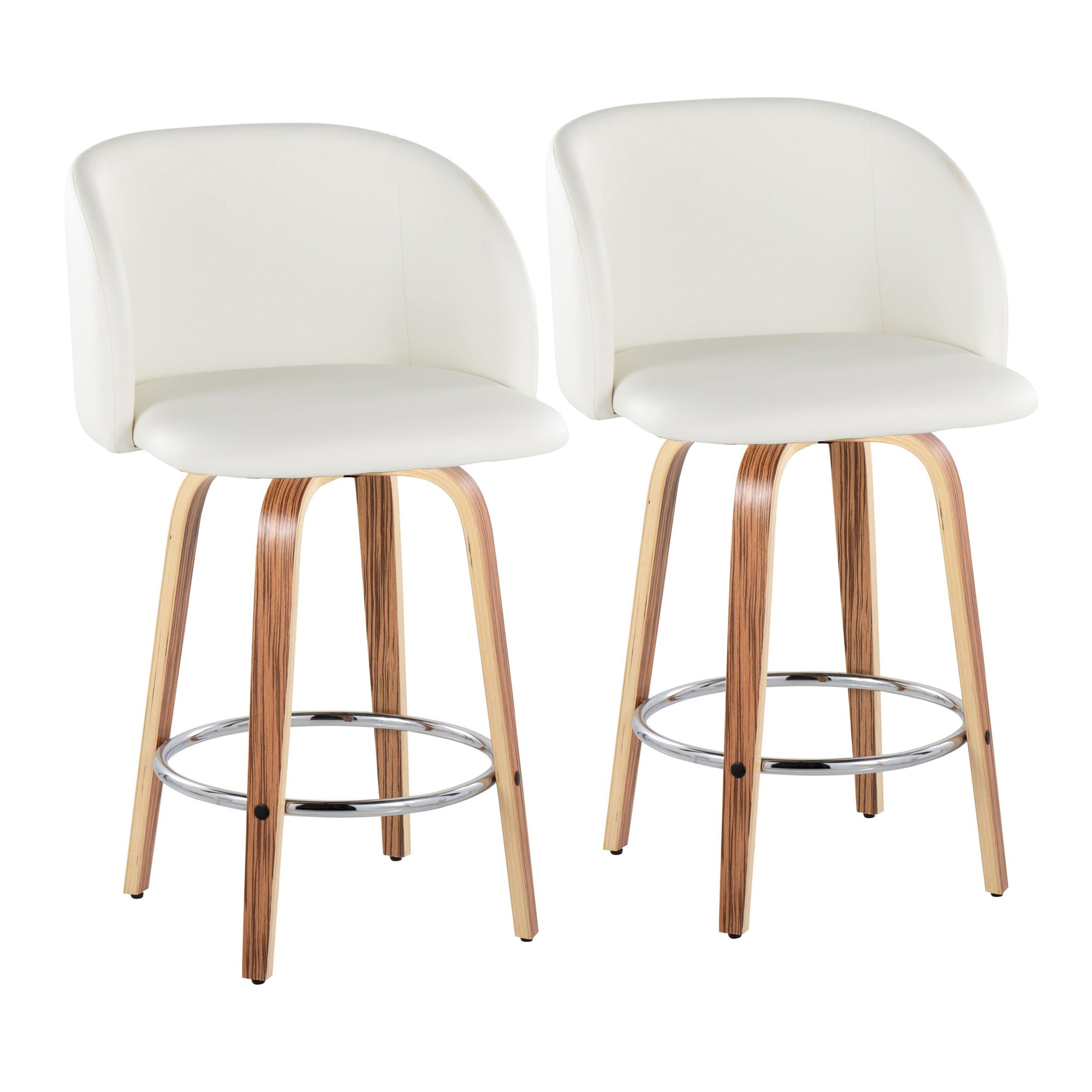 Fran 25 Zebra White Mid-Century Modern Swivel Stools (Set of 2) 3 Fran 25 Zebra White Mid-Century Modern Swivel Stools (Set of 2) - Image 3