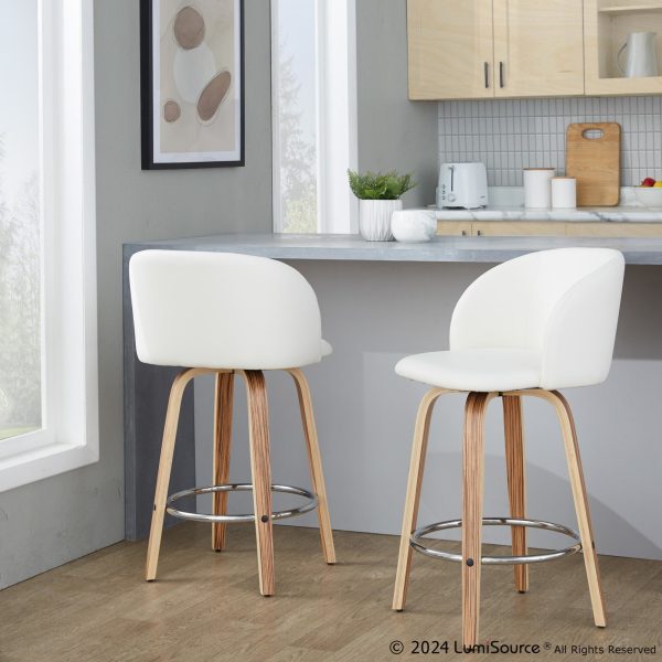 Fran 25 Zebra White Mid Century Modern Swivel Stools Set of 2