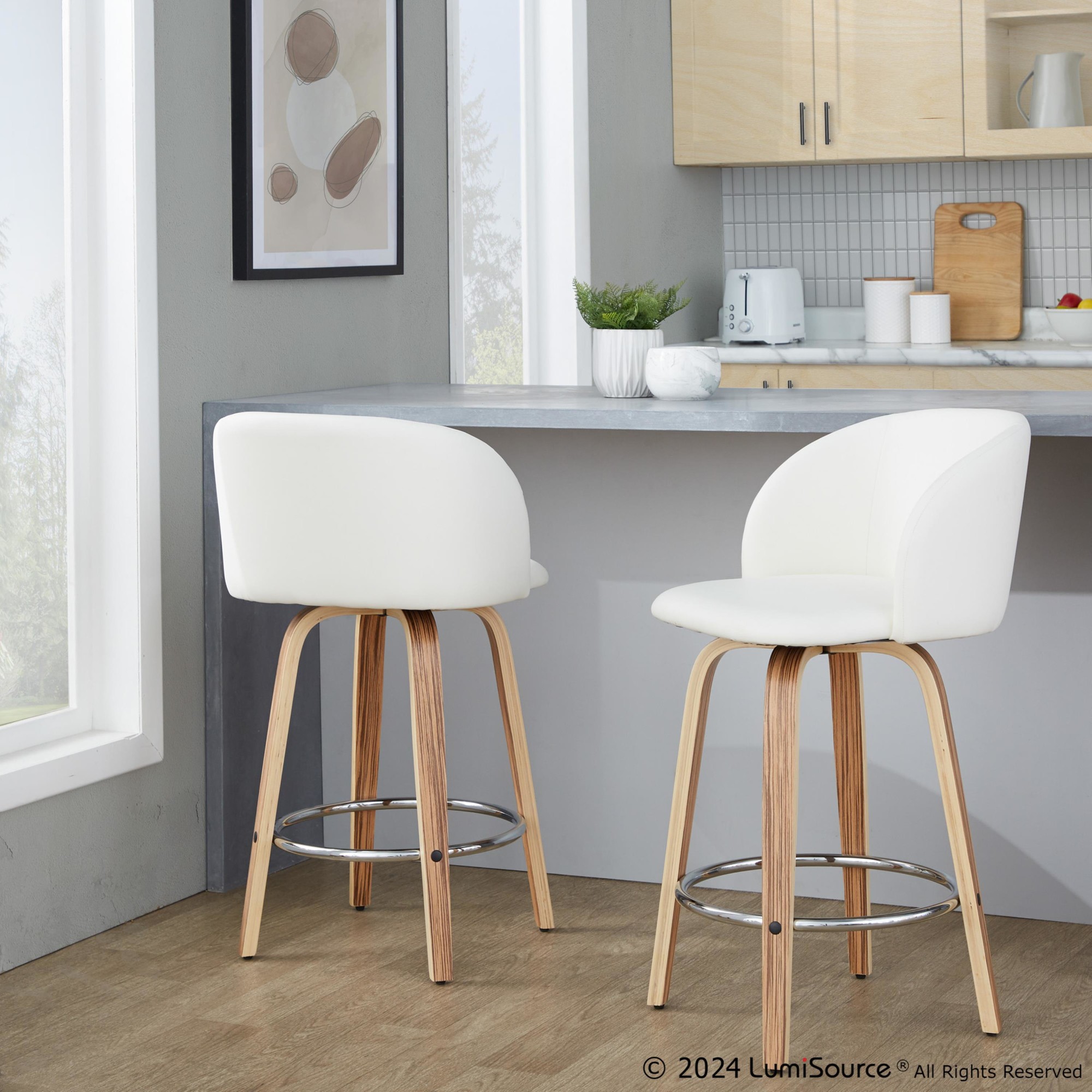 Fran 25 Zebra White Mid-Century Modern Swivel Stools (Set of 2) 1 Fran 25 Zebra White Mid-Century Modern Swivel Stools (Set of 2)