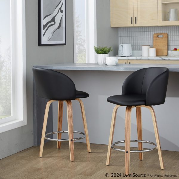 Fran 25 Zebra Wood Mid Century Modern Counter Stools Set of 2 1
