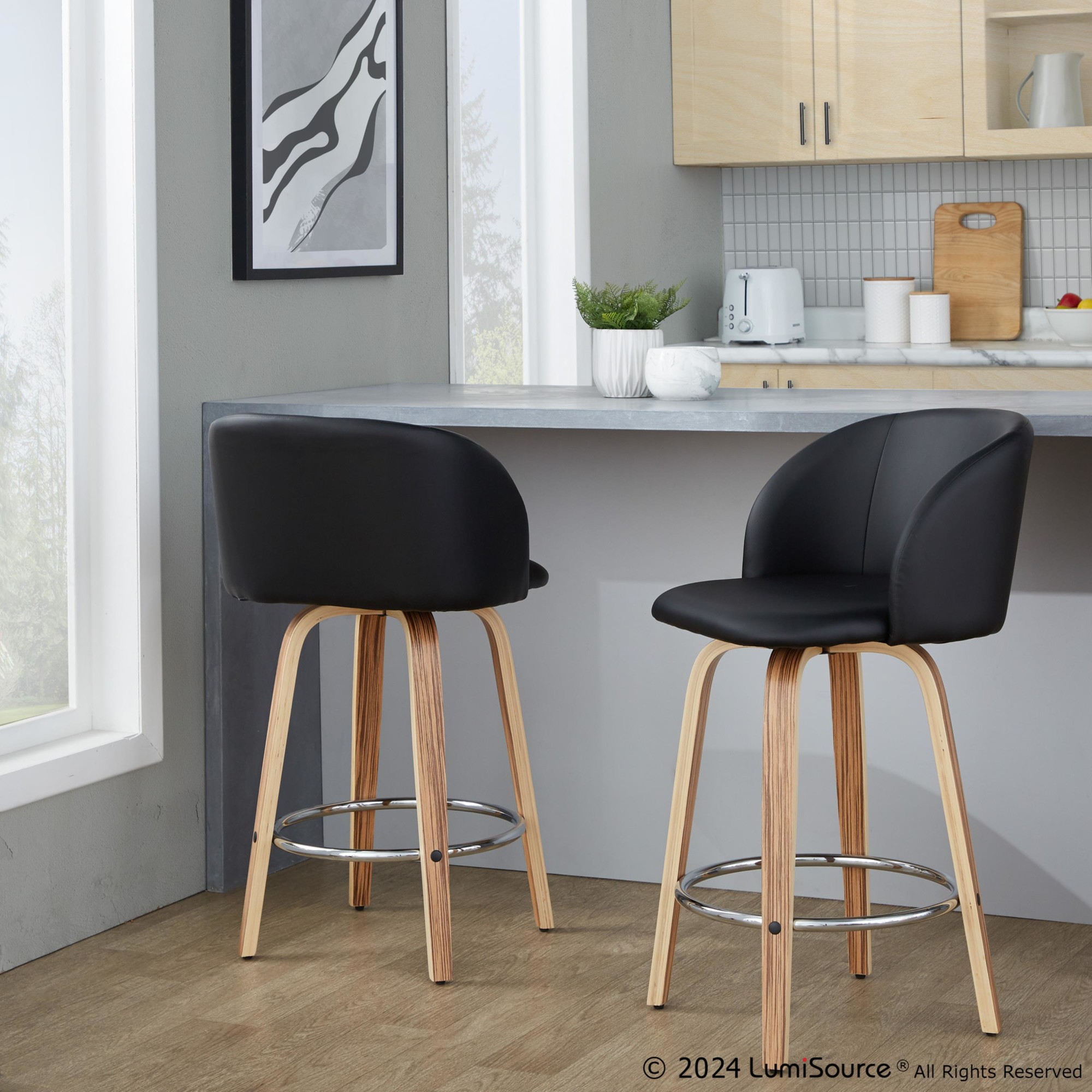 Fran 25 Zebra Wood Mid-Century Modern Counter Stools (Set of 2) 1 Fran 25 Zebra Wood Mid-Century Modern Counter Stools (Set of 2)