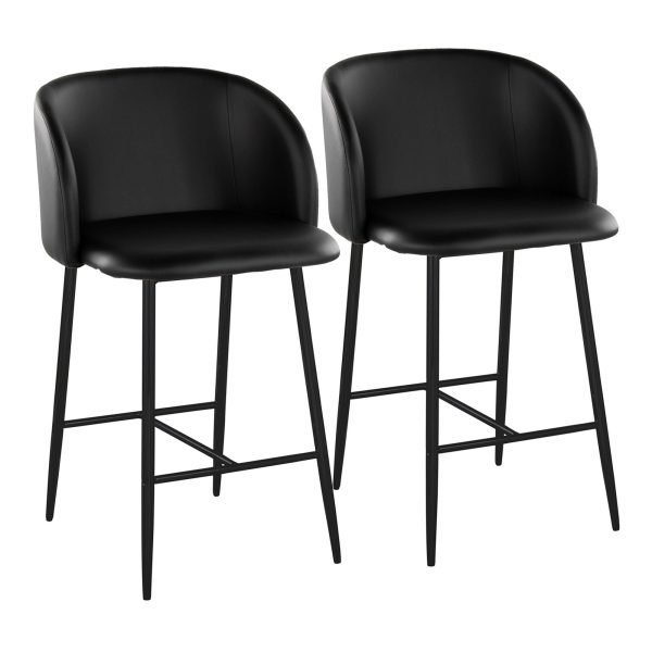 Fran 26 Black Faux Leather Contemporary Counter Stools Set of 2 1
