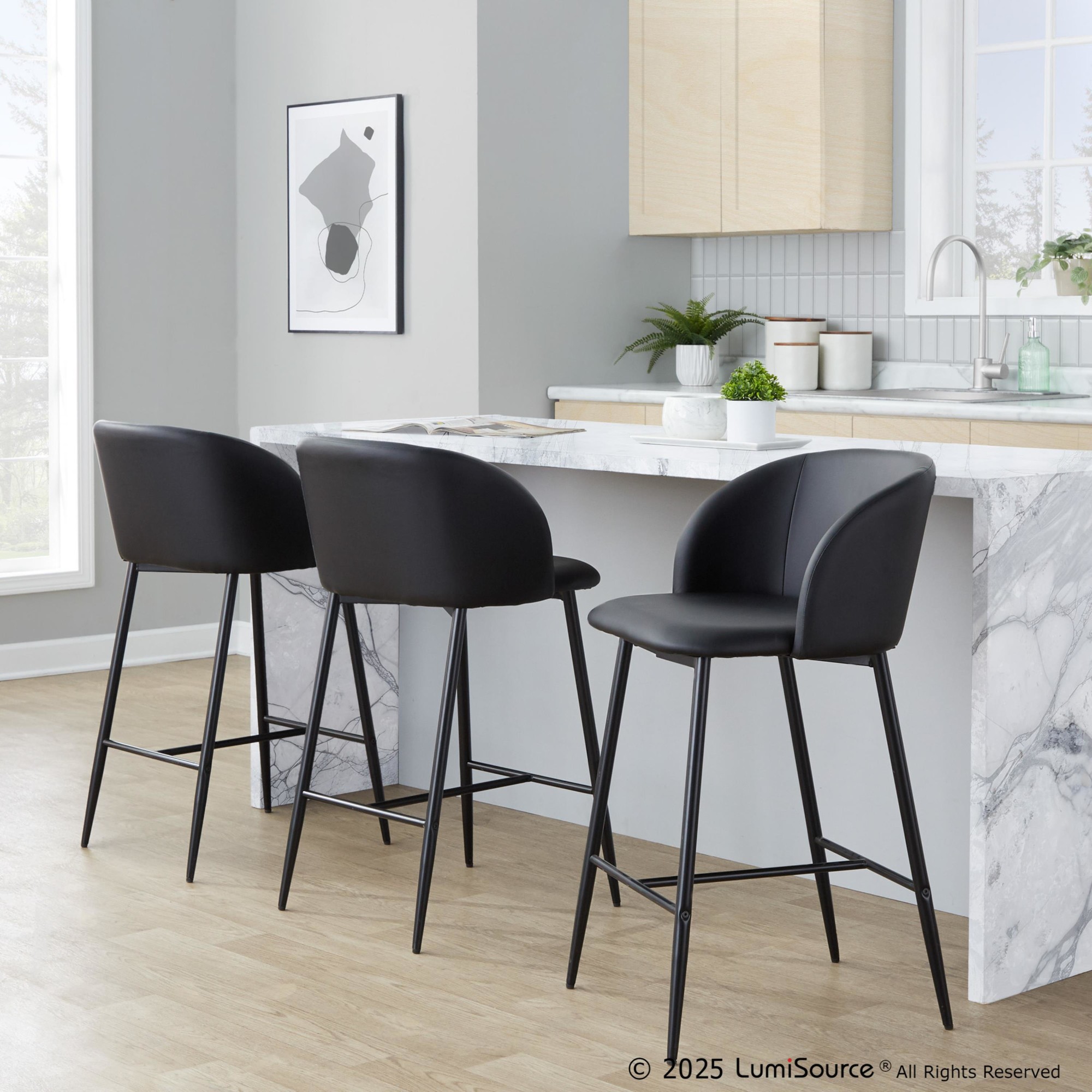 Fran 26 Black Faux Leather Contemporary Counter Stools (Set of 2) 1 Fran 26 Black Faux Leather Contemporary Counter Stools (Set of 2)