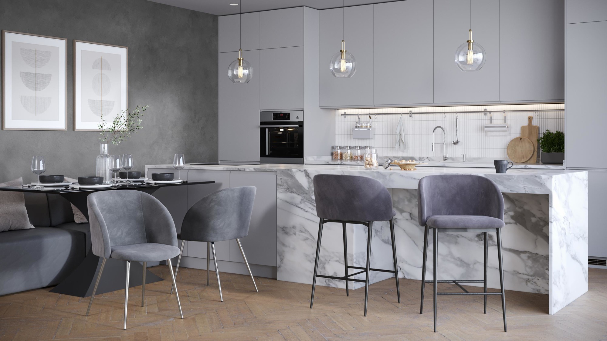 Fran 26 Black Metal Grey Velvet Contemporary Counter Stools (Set of 2) 2 Fran 26 Black Metal Grey Velvet Contemporary Counter Stools (Set of 2) - Image 2