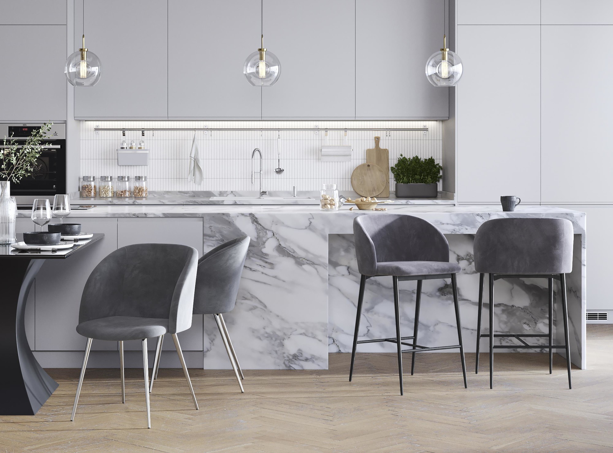 Fran 26 Black Metal Grey Velvet Contemporary Counter Stools (Set of 2) 3 Fran 26 Black Metal Grey Velvet Contemporary Counter Stools (Set of 2) - Image 3