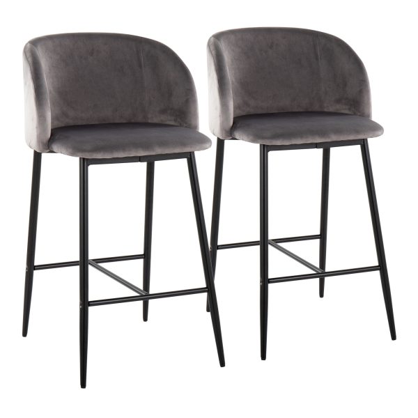 Fran 26 Black Metal Grey Velvet Contemporary Counter Stools Set of 2 3