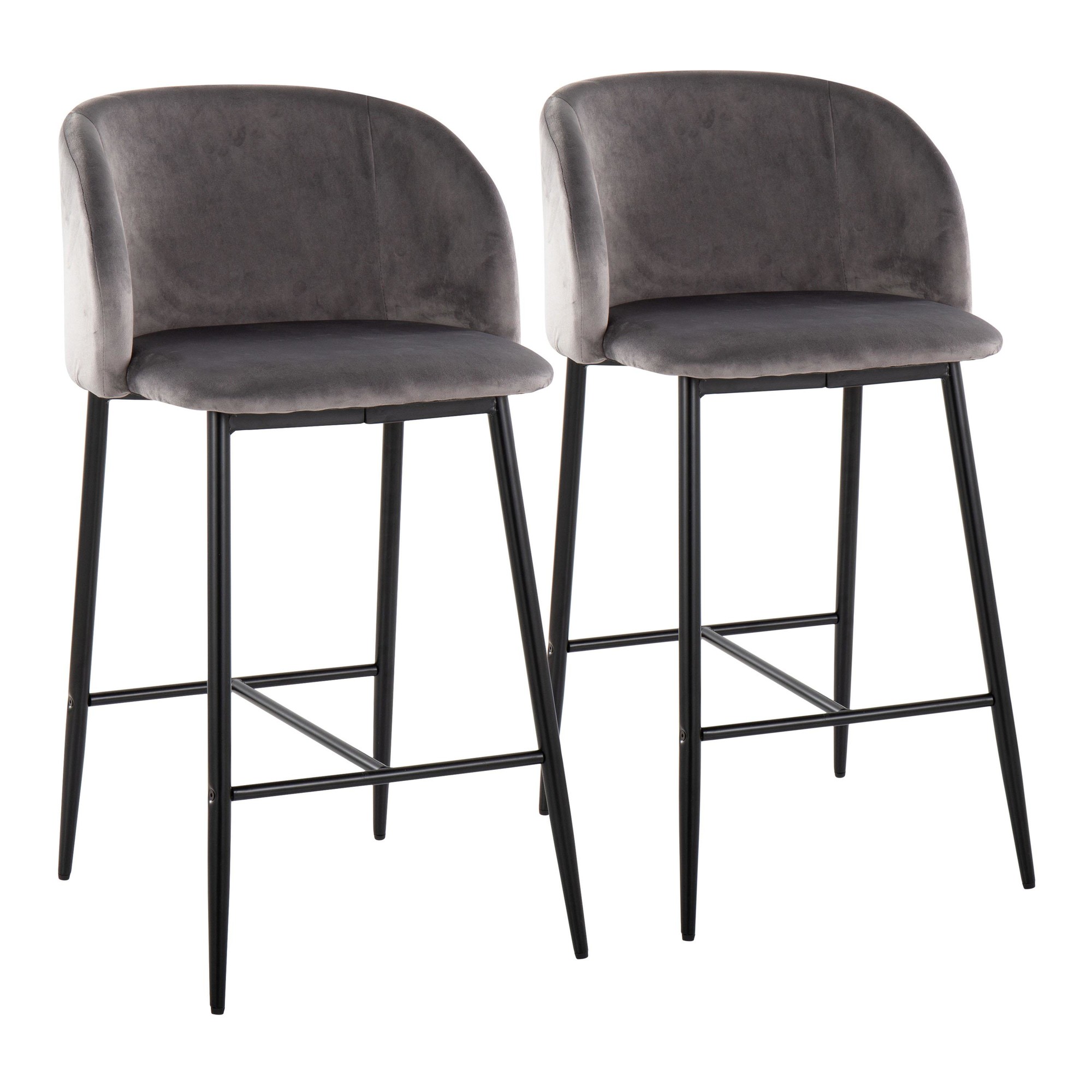 Fran 26 Black Metal Grey Velvet Contemporary Counter Stools (Set of 2) 4 Fran 26 Black Metal Grey Velvet Contemporary Counter Stools (Set of 2) - Image 4