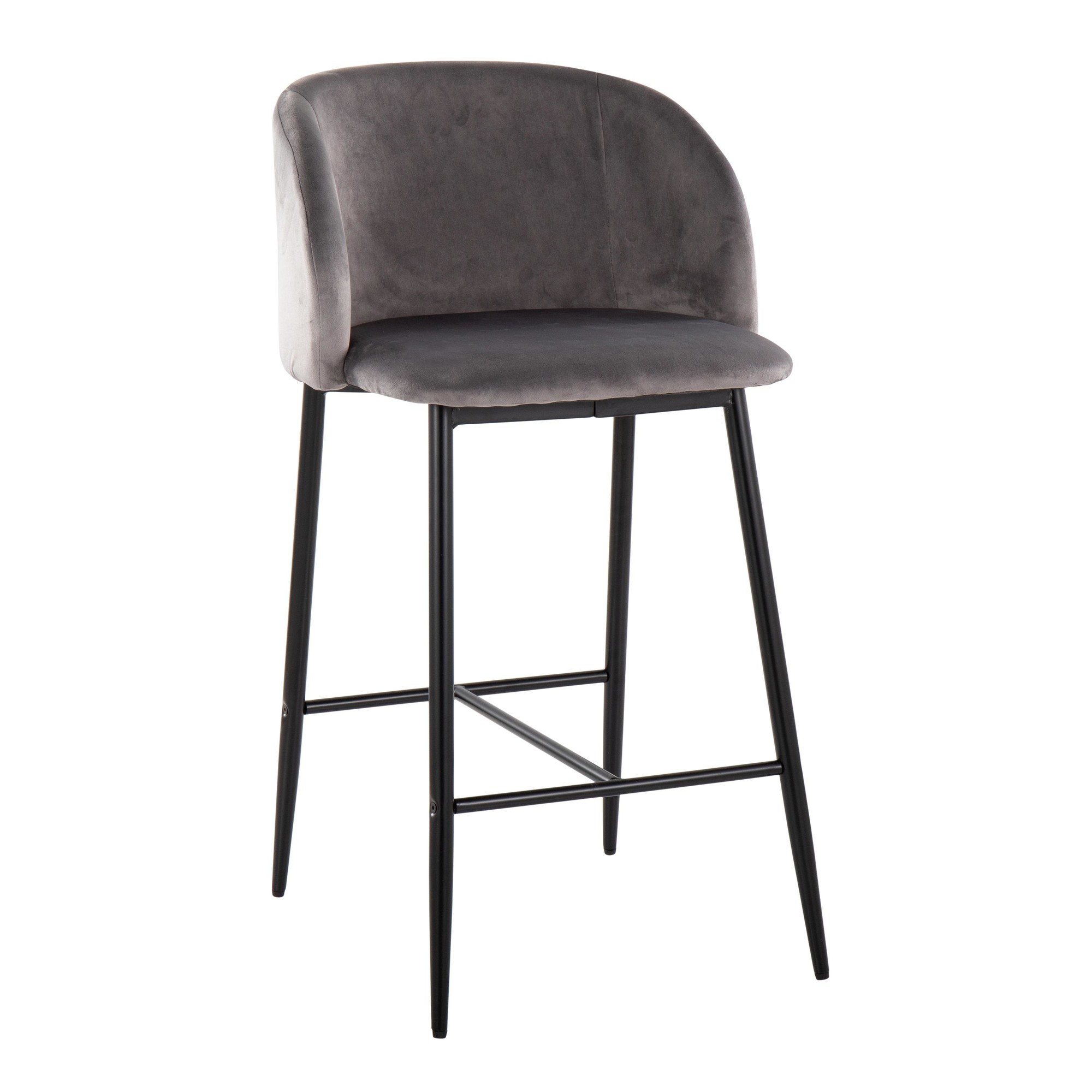 Fran 26 Black Metal Grey Velvet Contemporary Counter Stools (Set of 2) 5 Fran 26 Black Metal Grey Velvet Contemporary Counter Stools (Set of 2) - Image 5