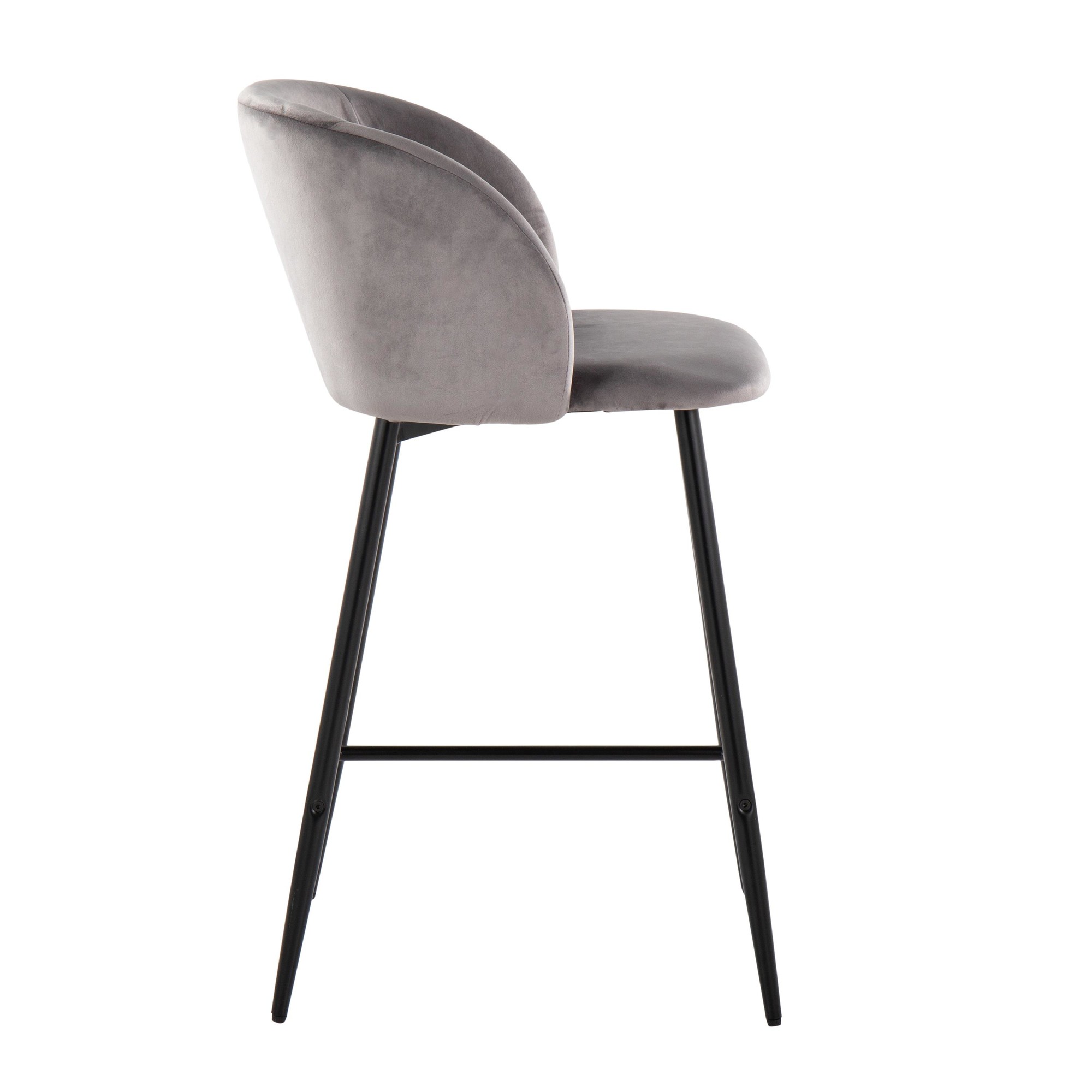 Fran 26 Black Metal Grey Velvet Contemporary Counter Stools (Set of 2) 6 Fran 26 Black Metal Grey Velvet Contemporary Counter Stools (Set of 2) - Image 6