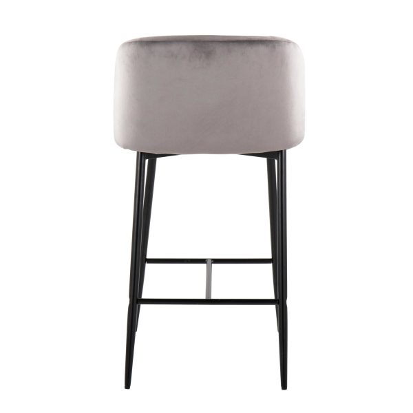Fran 26 Black Metal Grey Velvet Contemporary Counter Stools Set of 2 7