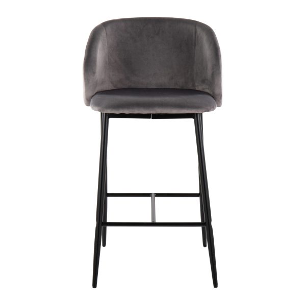 Fran 26 Black Metal Grey Velvet Contemporary Counter Stools Set of 2 8