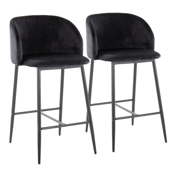 Fran 26 Black Velvet Contemporary Counter Stool Set of 2 3