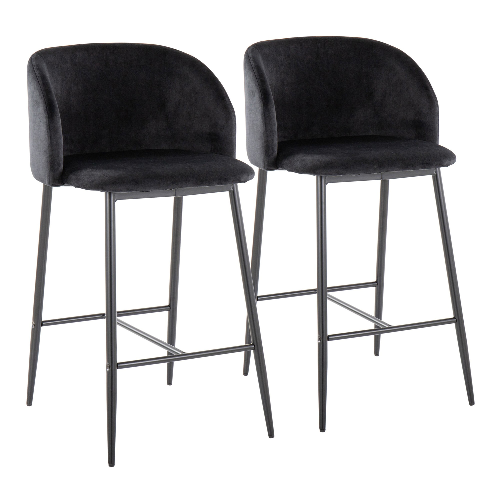Fran 26" Black Velvet Contemporary Counter Stool (Set of 2) 4 Fran 26" Black Velvet Contemporary Counter Stool (Set of 2) - Image 4