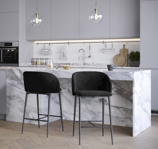 Fran 26 Black Velvet Contemporary Counter Stool Set of 2