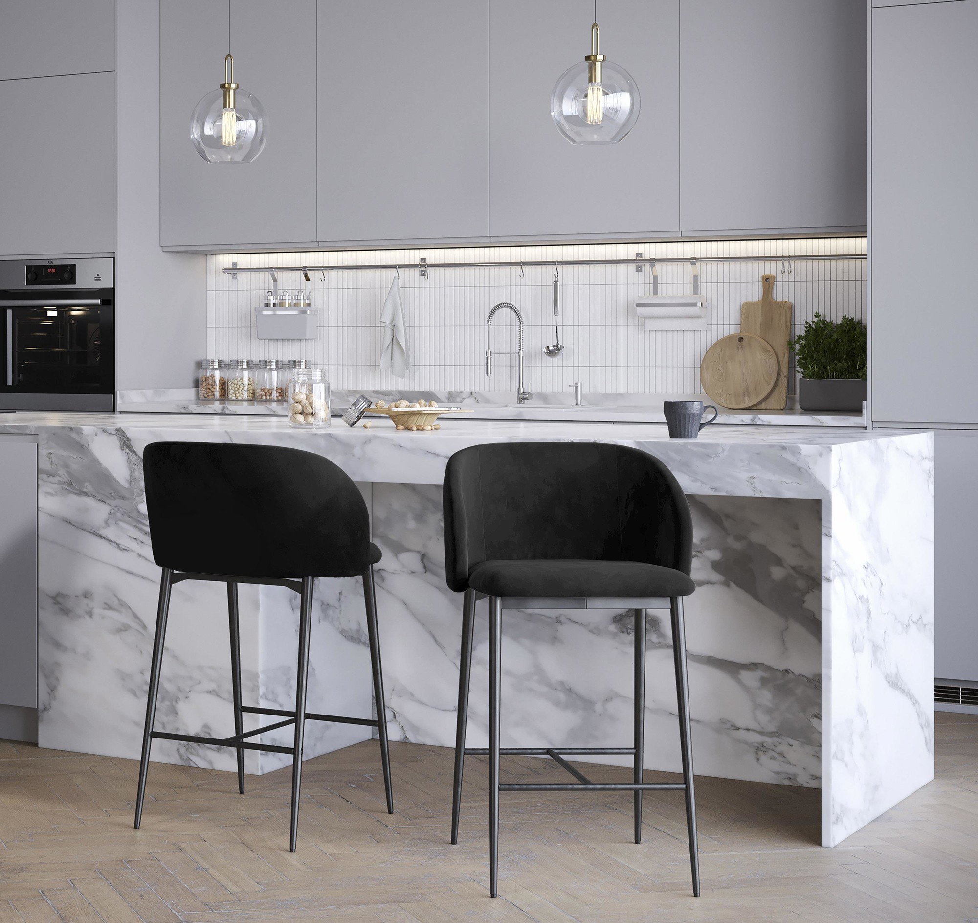 Fran 26" Black Velvet Contemporary Counter Stool (Set of 2) 1 Fran 26" Black Velvet Contemporary Counter Stool (Set of 2)