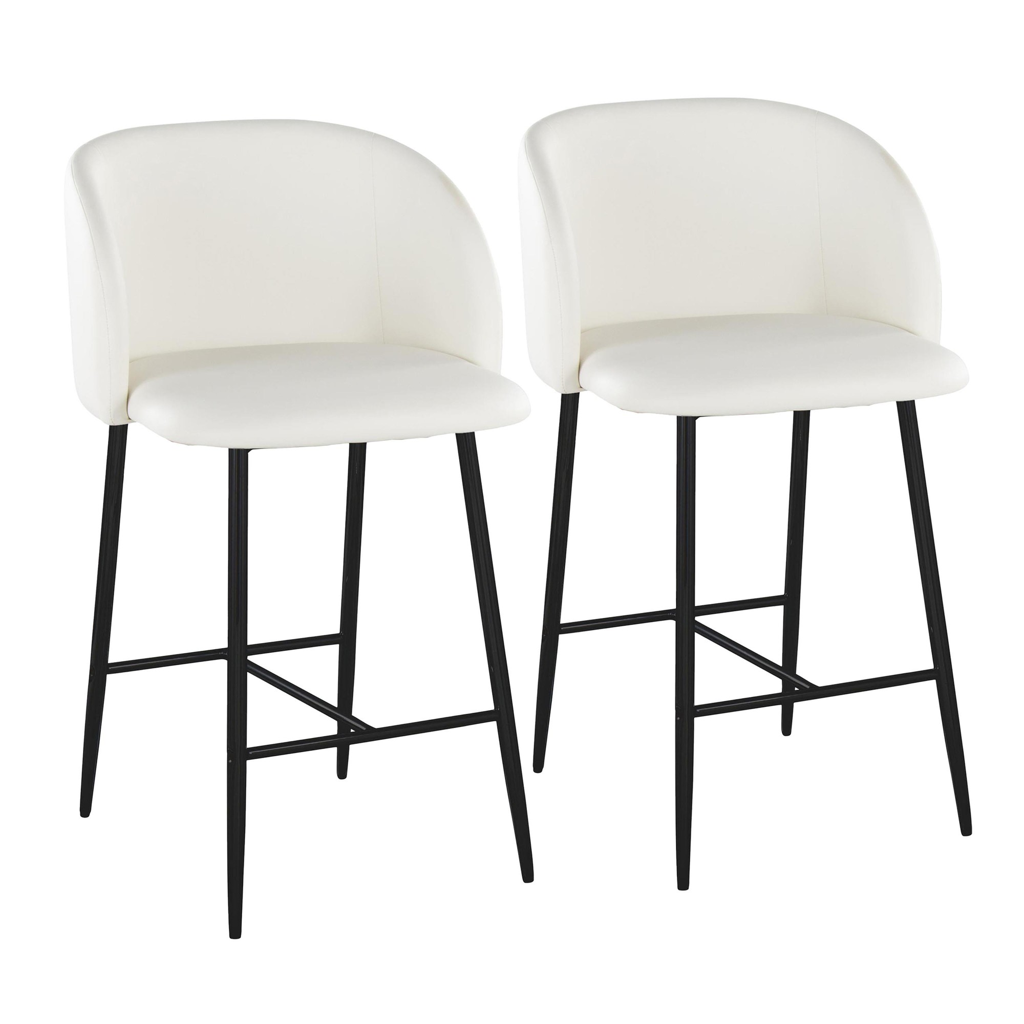 Fran 26 Contemporary Black Metal White Faux Leather Counter Stool (Set of 2) 2 Fran 26 Contemporary Black Metal White Faux Leather Counter Stool (Set of 2) - Image 2
