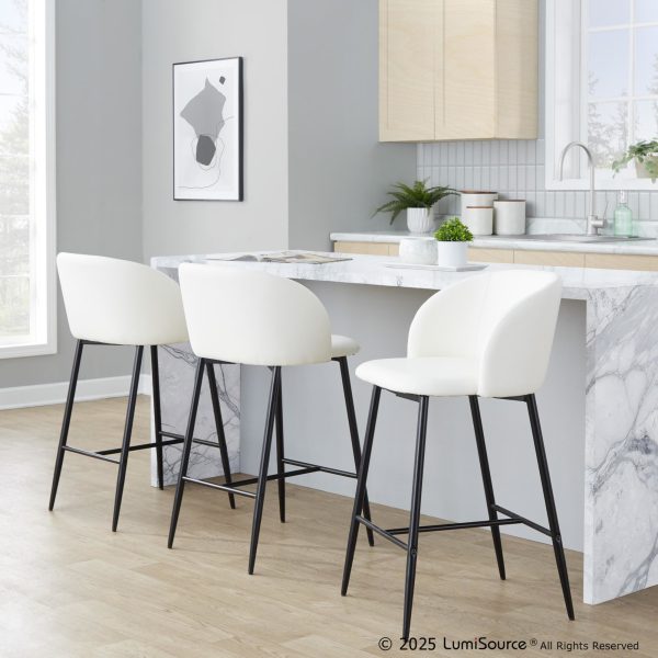 Fran 26 Contemporary Black Metal White Faux Leather Counter Stool Set of 2