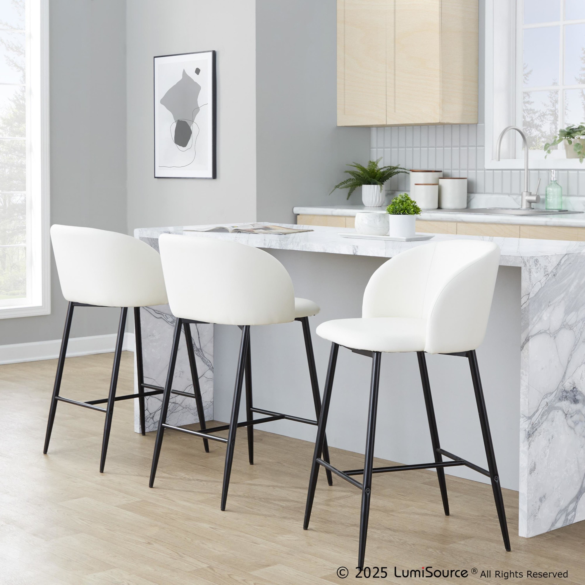 Fran 26 Contemporary Black Metal White Faux Leather Counter Stool (Set of 2) 1 Fran 26 Contemporary Black Metal White Faux Leather Counter Stool (Set of 2)