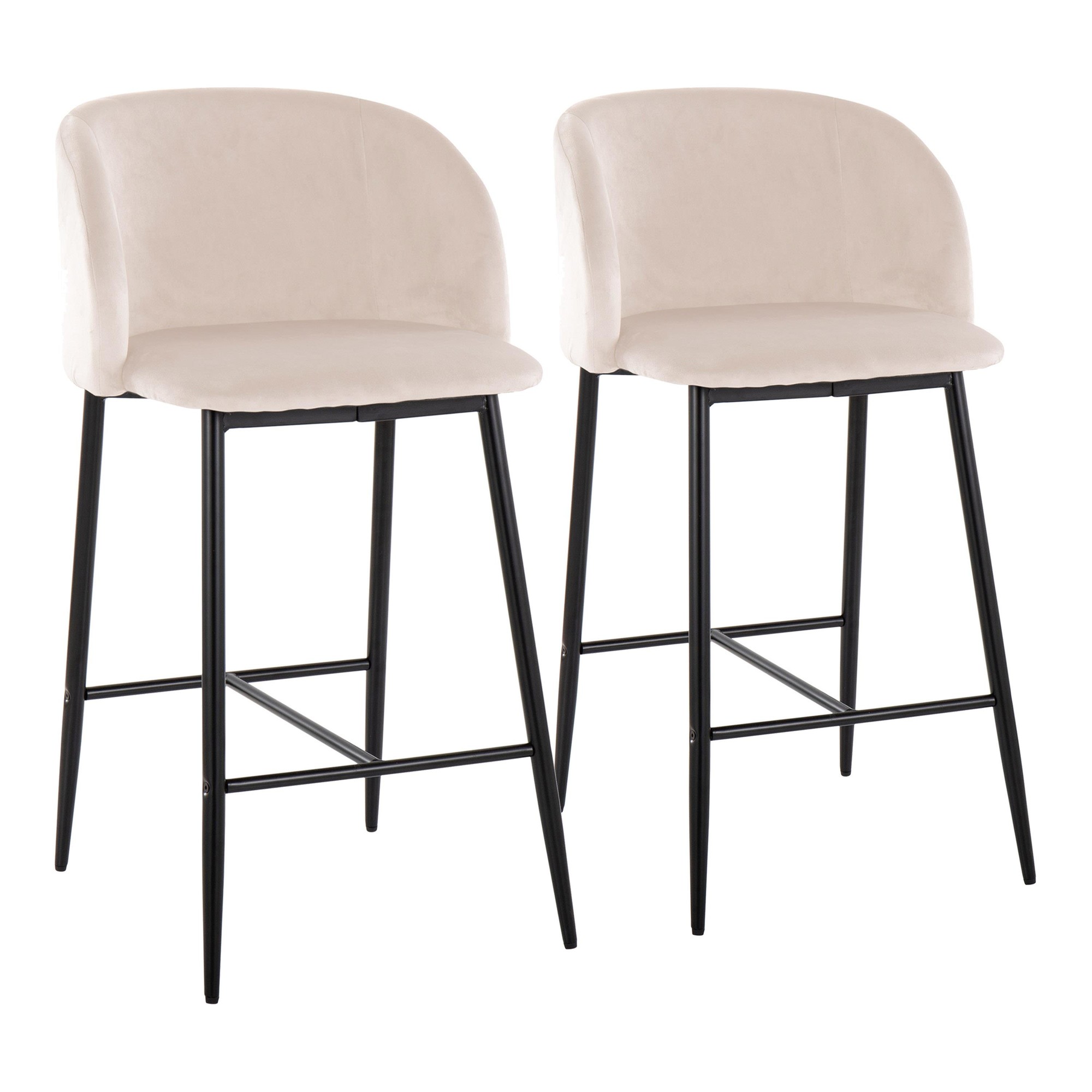 Fran 26 Cream Velvet Black Metal Contemporary Counter Stools (Set of 2) 4 Fran 26 Cream Velvet Black Metal Contemporary Counter Stools (Set of 2) - Image 4