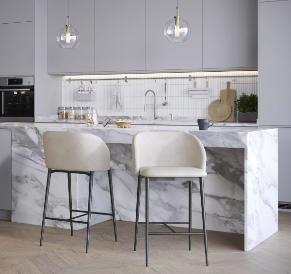 Fran 26 Cream Velvet Black Metal Contemporary Counter Stools Set of 2