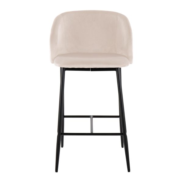 Fran 26 Cream Velvet Black Metal Contemporary Counter Stools Set of 2 8