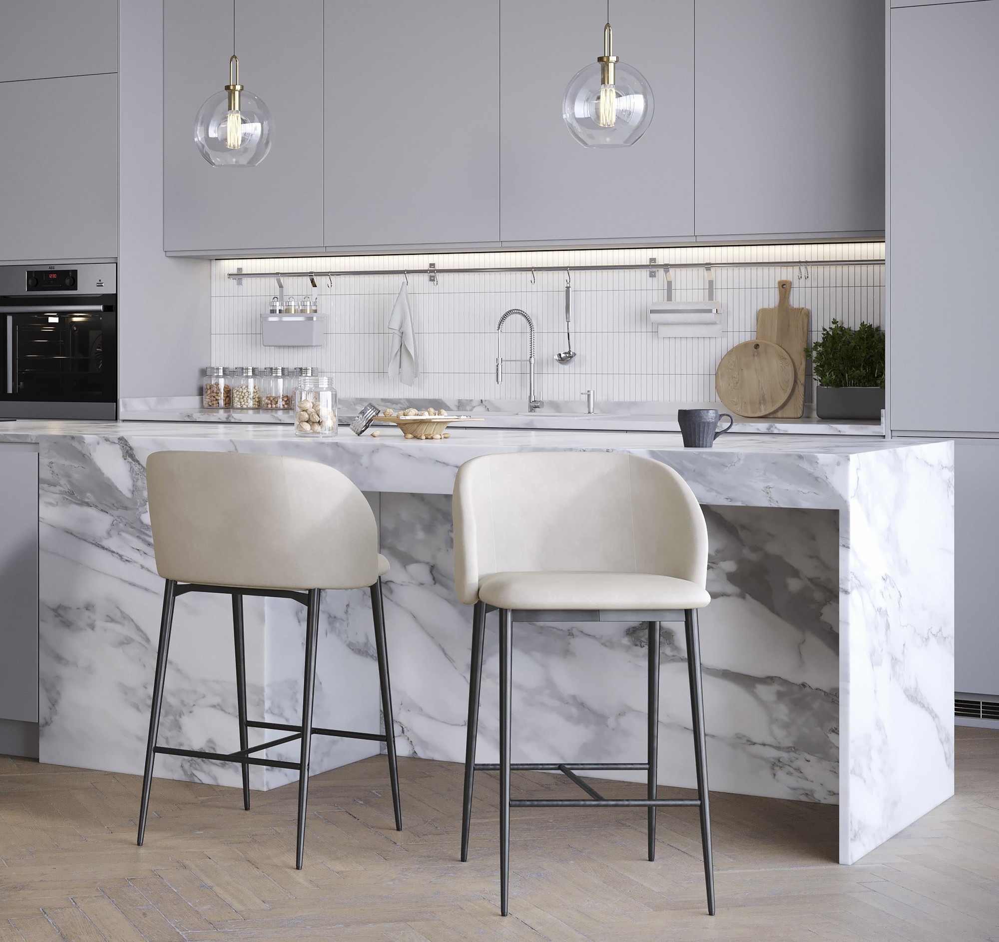 Fran 26 Cream Velvet Black Metal Contemporary Counter Stools (Set of 2) 1 Fran 26 Cream Velvet Black Metal Contemporary Counter Stools (Set of 2)