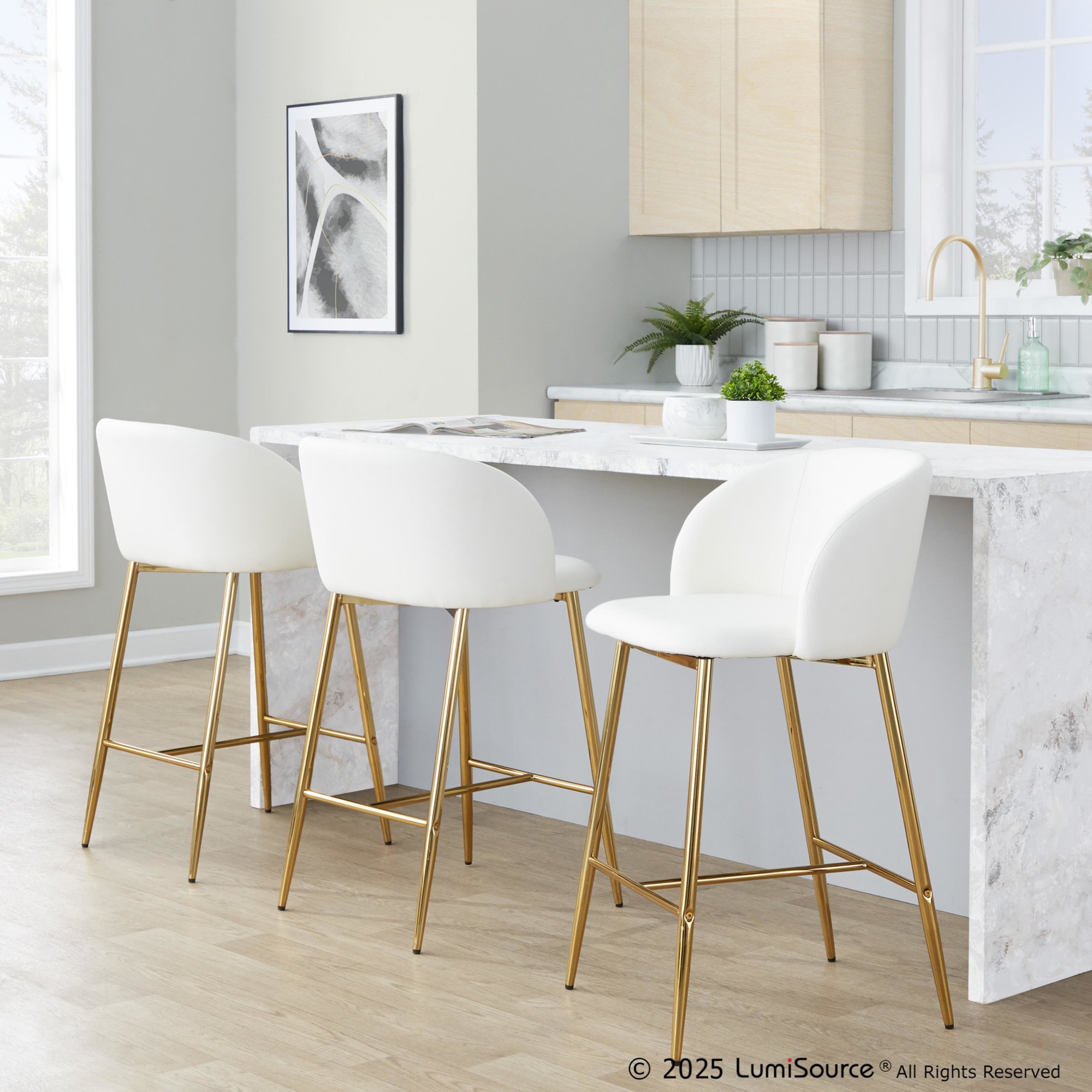 Fran 26 Gold and White Contemporary Counter Stools (Set of 2) 1 Fran 26 Gold and White Contemporary Counter Stools (Set of 2)