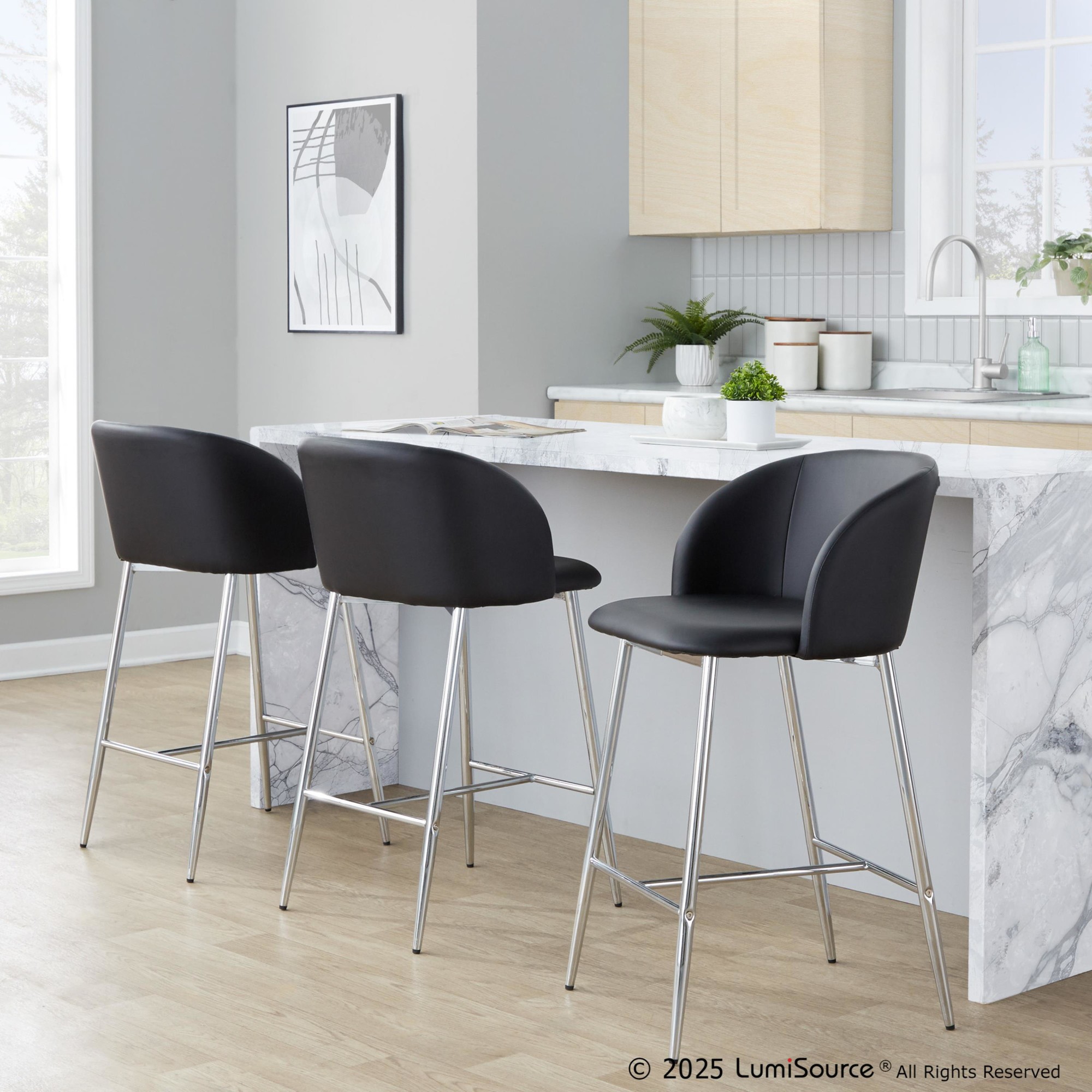 Fran 26 Silver Black Contemporary Counter Stool (Set of 2) 1 Fran 26 Silver Black Contemporary Counter Stool (Set of 2)