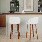 Fran 29 Walnut White Mid-Century Modern Barstool (Set of 2)