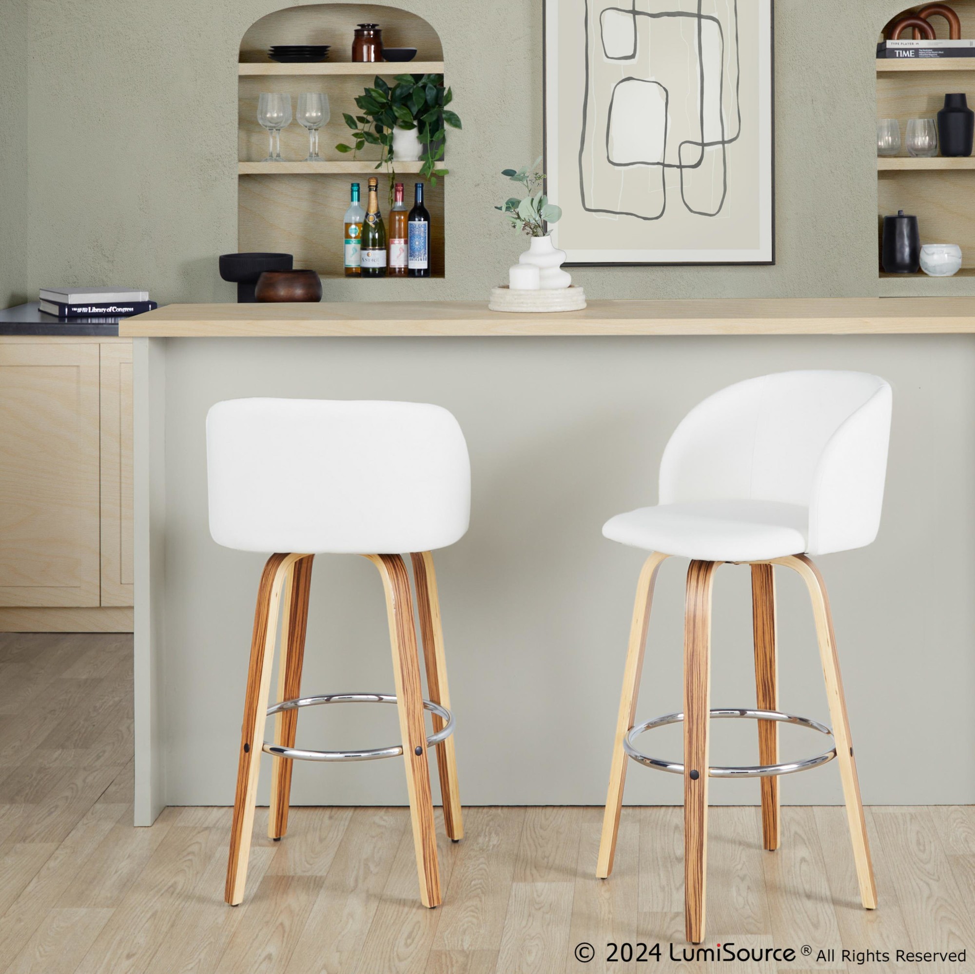 Fran 29 Zebra Wood Mid-Century Barstool (Set of 2) 1 Fran 29 Zebra Wood Mid-Century Barstool (Set of 2)
