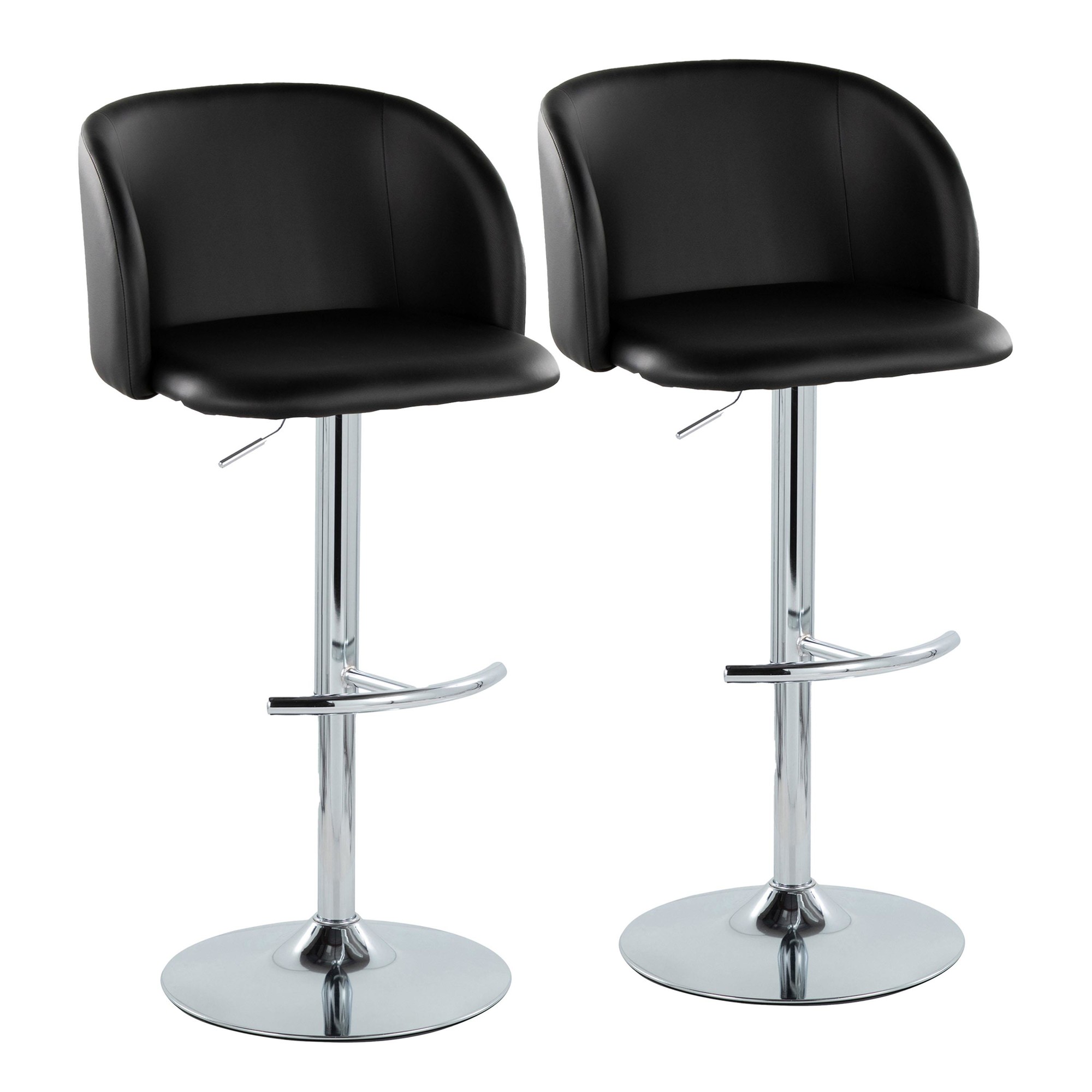 Fran Black Faux Leather Chrome Contemporary Adjustable Barstool (Set of 2) 3 Fran Black Faux Leather Chrome Contemporary Adjustable Barstool (Set of 2) - Image 3