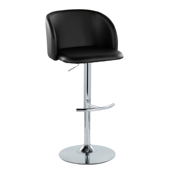 Fran Black Faux Leather Chrome Contemporary Adjustable Barstool Set of 2 3