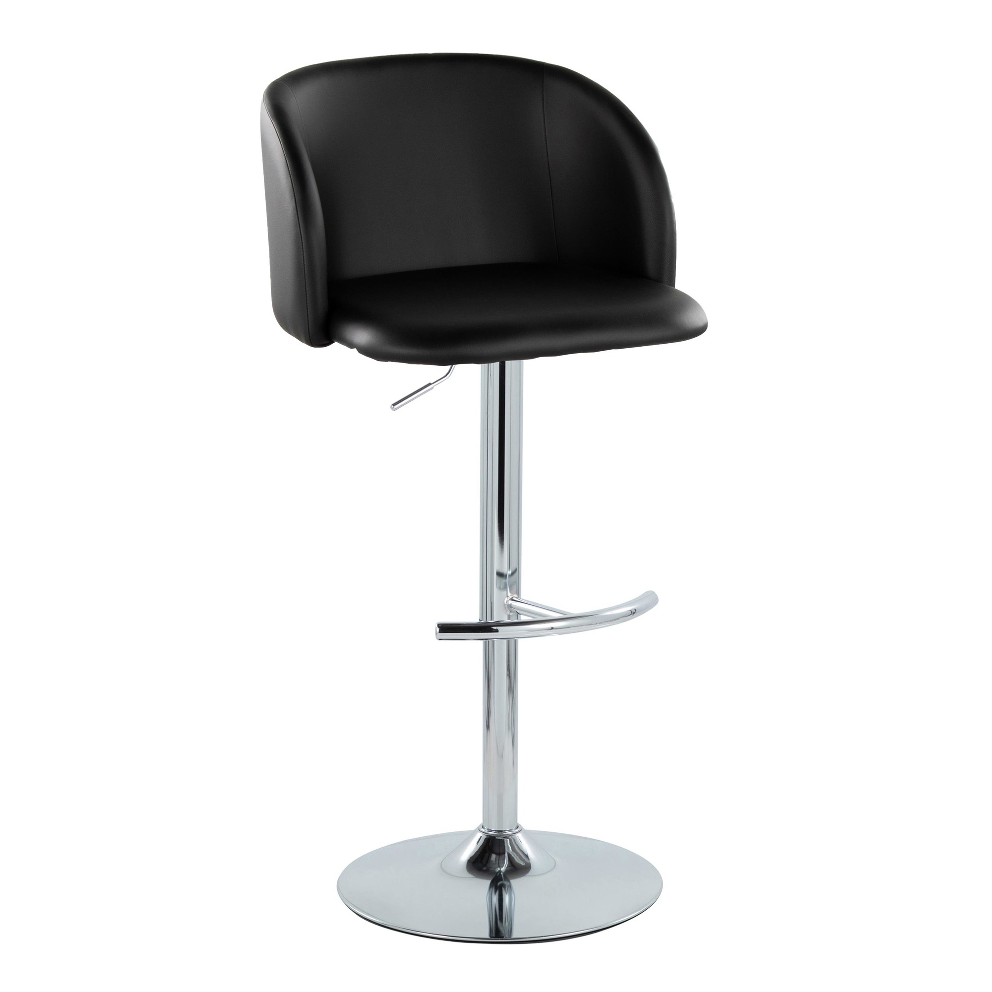 Fran Black Faux Leather Chrome Contemporary Adjustable Barstool (Set of 2) 4 Fran Black Faux Leather Chrome Contemporary Adjustable Barstool (Set of 2) - Image 4
