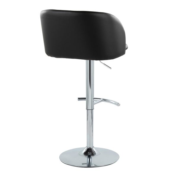 Fran Black Faux Leather Chrome Contemporary Adjustable Barstool Set of 2 5