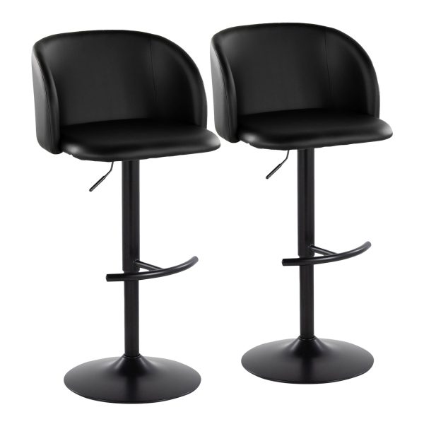 Fran Black Faux Leather Contemporary Adjustable Barstool Set of 2 2