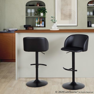 Fran Black Faux Leather Contemporary Adjustable Barstool (Set of 2)