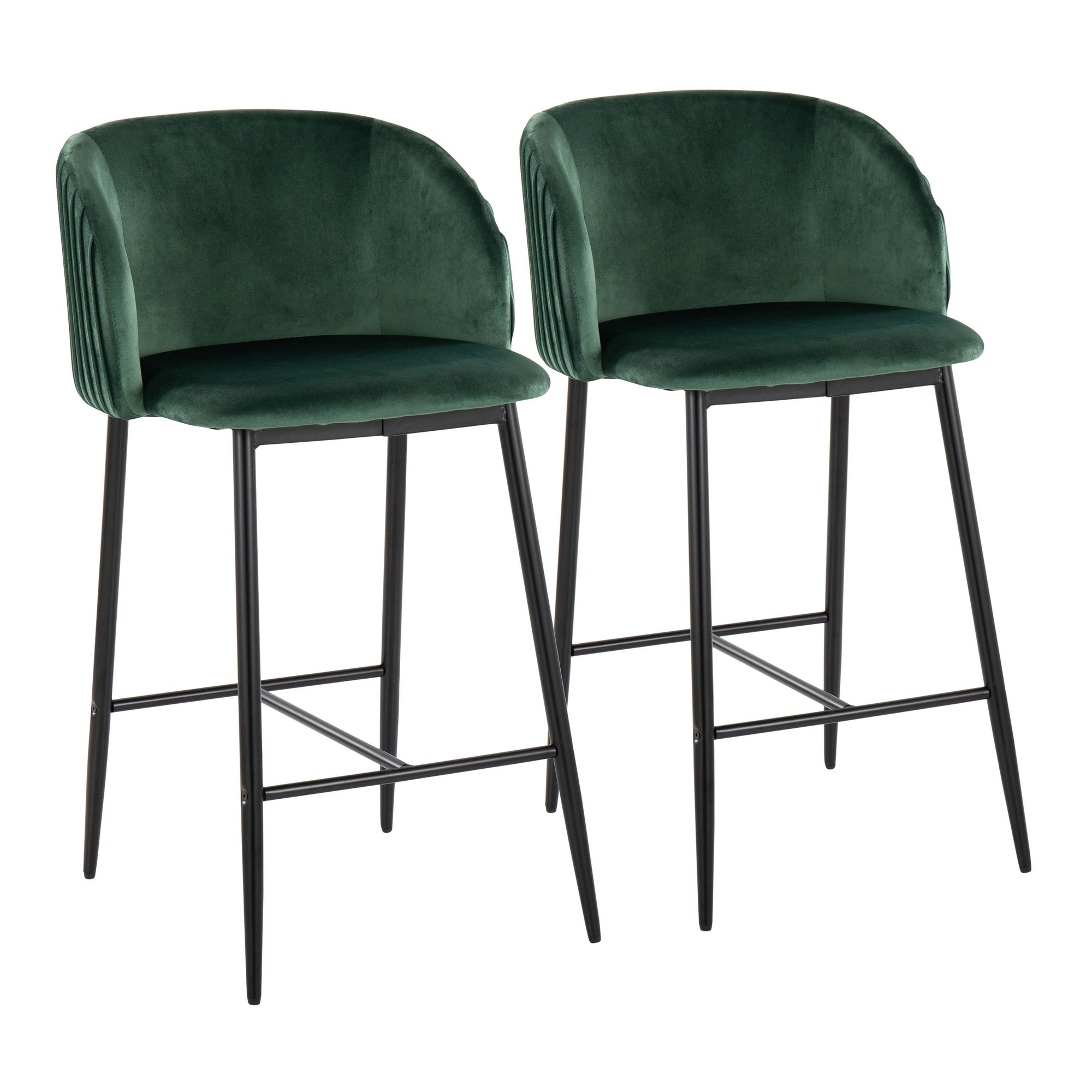 Fran Black Metal Green Velvet Pleated Counter Stools (Set of 2) 2 Fran Black Metal Green Velvet Pleated Counter Stools (Set of 2) - Image 2