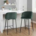 Fran Black Metal Green Velvet Pleated Counter Stools (Set of 2) 9 Fran Black Metal Green Velvet Pleated Counter Stools (Set of 2)