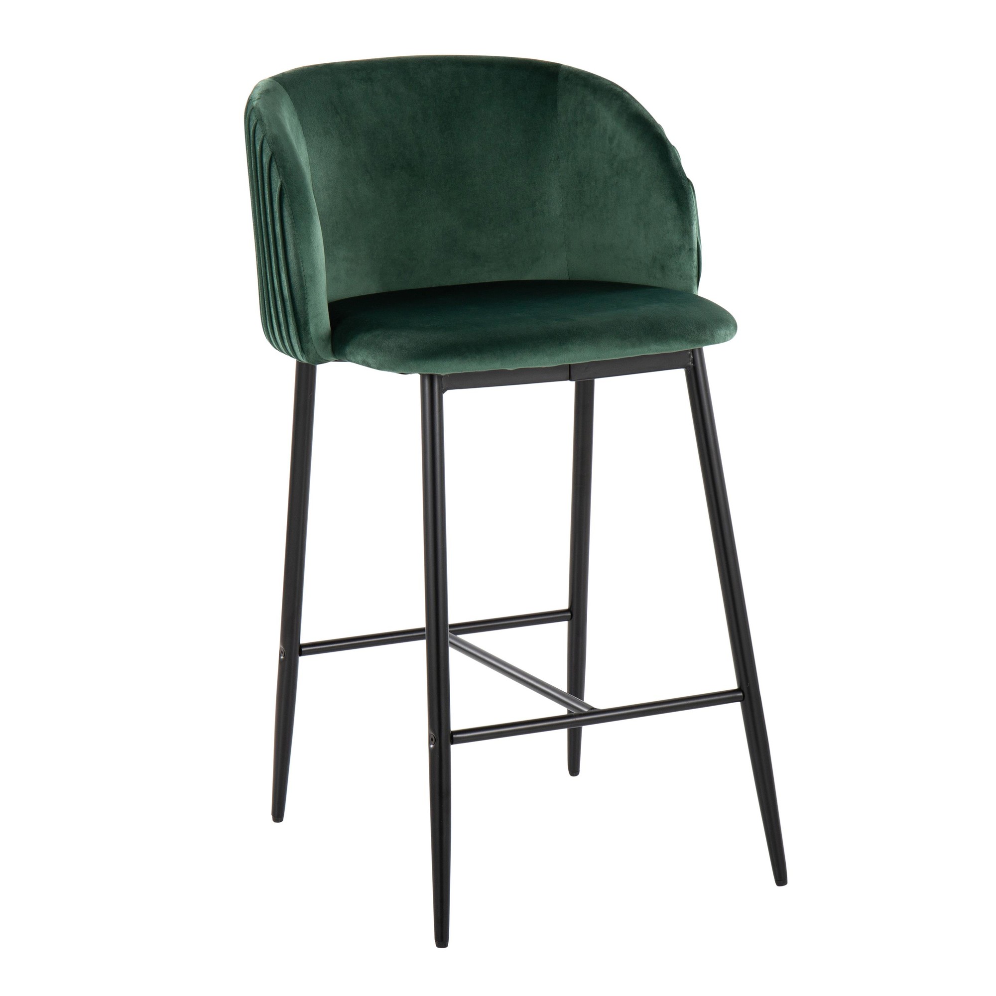 Fran Black Metal Green Velvet Pleated Counter Stools (Set of 2) 3 Fran Black Metal Green Velvet Pleated Counter Stools (Set of 2) - Image 3
