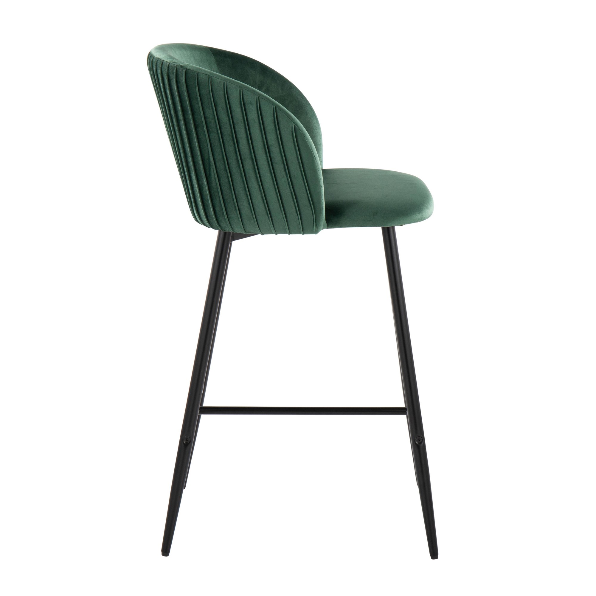 Fran Black Metal Green Velvet Pleated Counter Stools (Set of 2) 4 Fran Black Metal Green Velvet Pleated Counter Stools (Set of 2) - Image 4