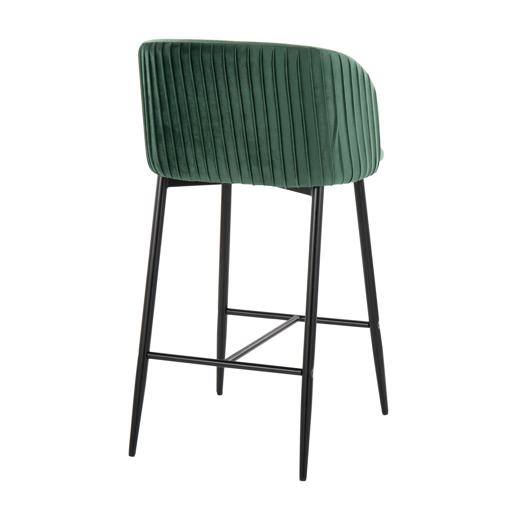 Fran Black Metal Green Velvet Pleated Counter Stools (Set of 2) 5 Fran Black Metal Green Velvet Pleated Counter Stools (Set of 2) - Image 5