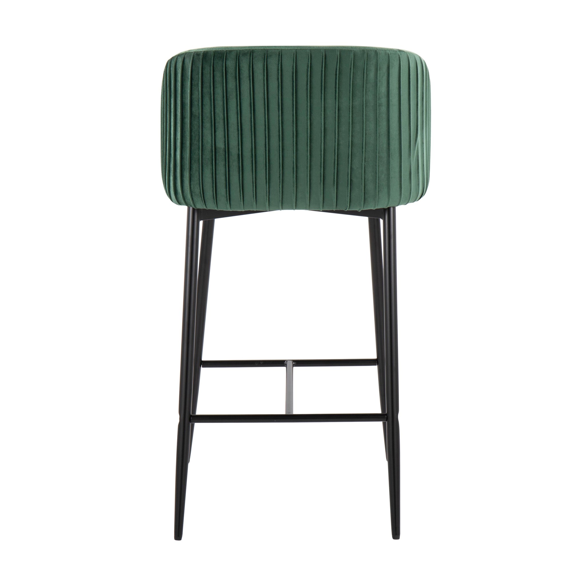 Fran Black Metal Green Velvet Pleated Counter Stools (Set of 2) 6 Fran Black Metal Green Velvet Pleated Counter Stools (Set of 2) - Image 6