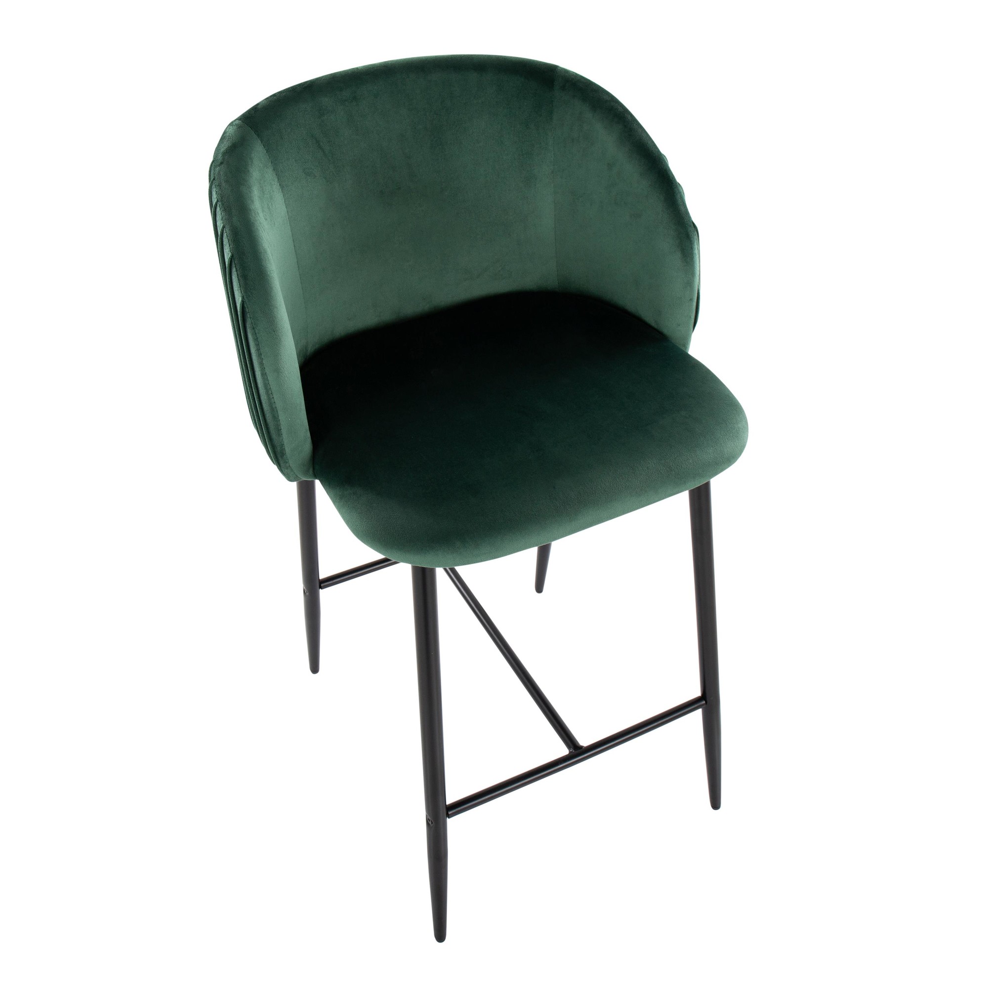Fran Black Metal Green Velvet Pleated Counter Stools (Set of 2) 8 Fran Black Metal Green Velvet Pleated Counter Stools (Set of 2) - Image 8