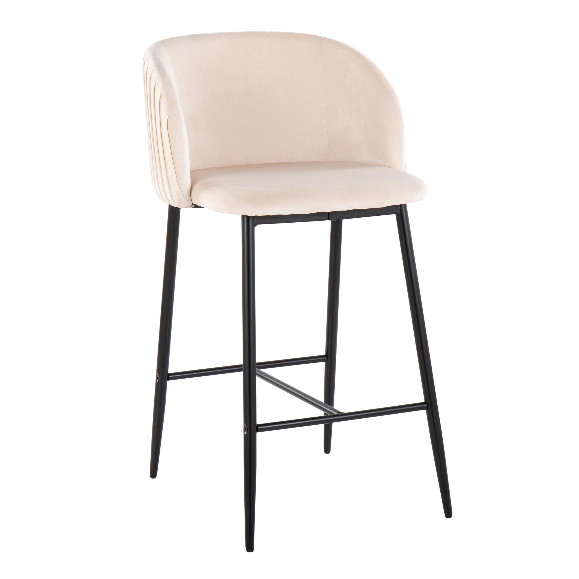 Fran Black Metal White Velvet Pleated Counter Stools (Set of 2) 3 Fran Black Metal White Velvet Pleated Counter Stools (Set of 2) - Image 3