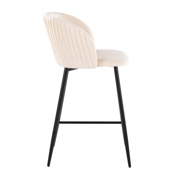 Fran Black Metal White Velvet Pleated Counter Stools Set of 2 3