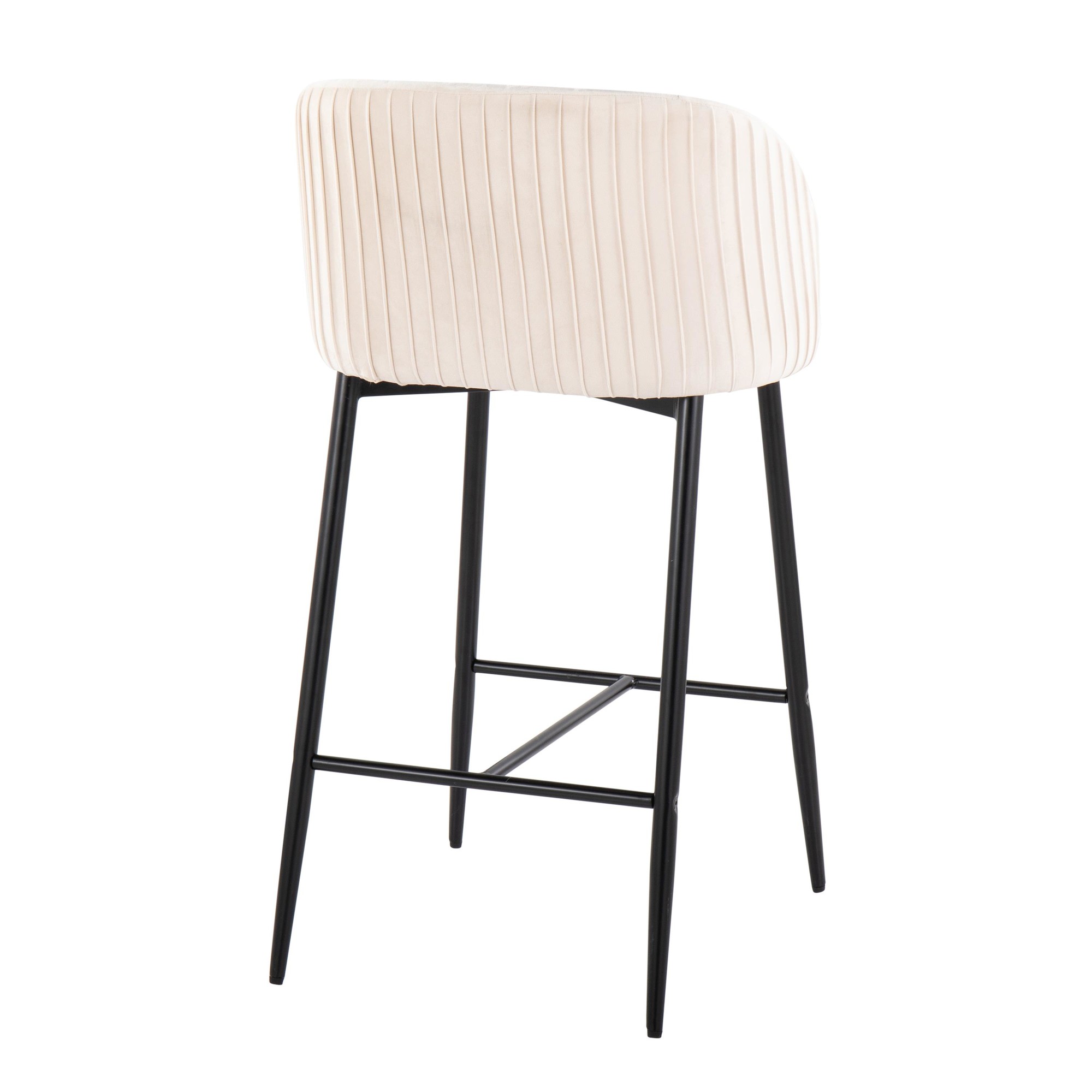 Fran Black Metal White Velvet Pleated Counter Stools (Set of 2) 5 Fran Black Metal White Velvet Pleated Counter Stools (Set of 2) - Image 5